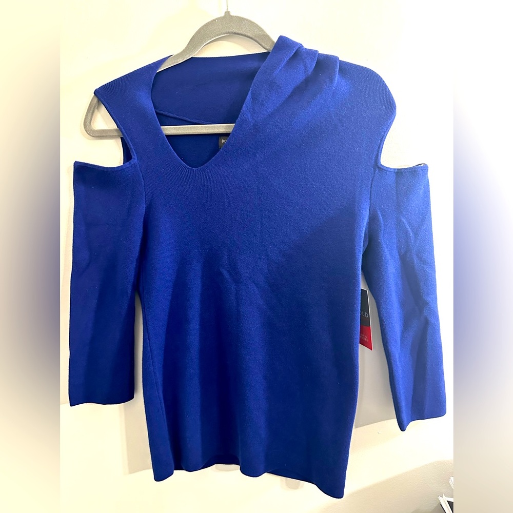 Asymmetrical Cold Shoulder Royal Blue Sweater Women Medium